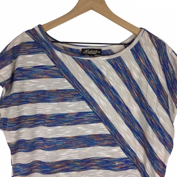 ABSOLUTELY FAMOUS Top Stripe Heathered Space Dye Asymmetrical Woven Size Medium - Picture 2 of 7